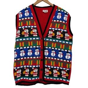 Vintage 90s AVON STYLE Womens S/M Snowman Santa Ugly Christmas Vest Holiday